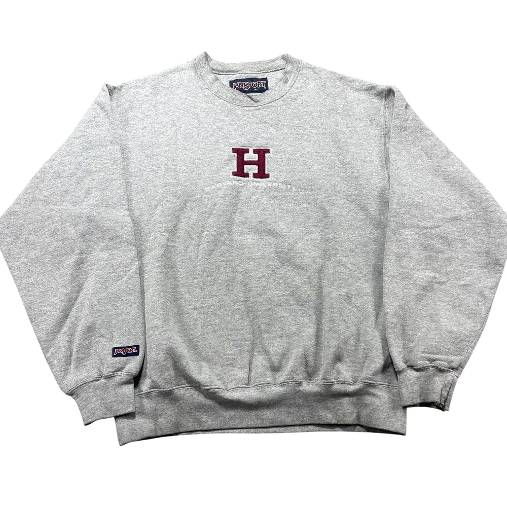 Vintage Harvard Crewneck Sweatshirt Men Medium Gray University Pullover Jansport